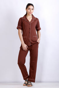 Premium Brown Collar Night Suit For Women MX_HS42