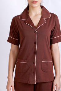 Premium Brown Collar Night Suit For Women MX_HS42