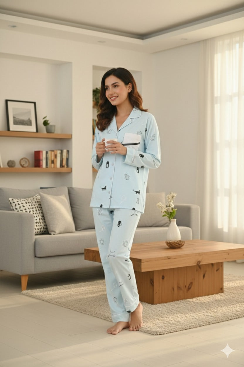 Kitty-Cat Blue Nightwear