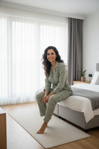 WOMEN CHECK NIGHTWEAR WITH BELT