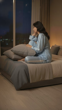 Powder Blue Cotton with satin detailing Nightwear