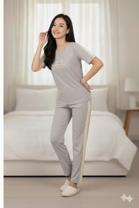 Grey with Yellow side Strip Nightwear MX_CSS04