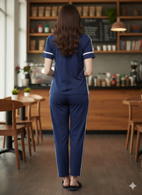 Everyday Dark Blue With white Twin Striped Nightwear Top & Pajama Set MX_CSS21
