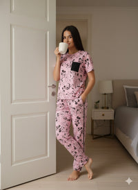 Lavender With Black Mickey printed Nightwear MX_CBS06