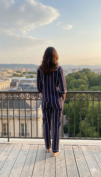 Navy Blue Red Striped Premium Quality Cotton Nightwear MX_FOS20