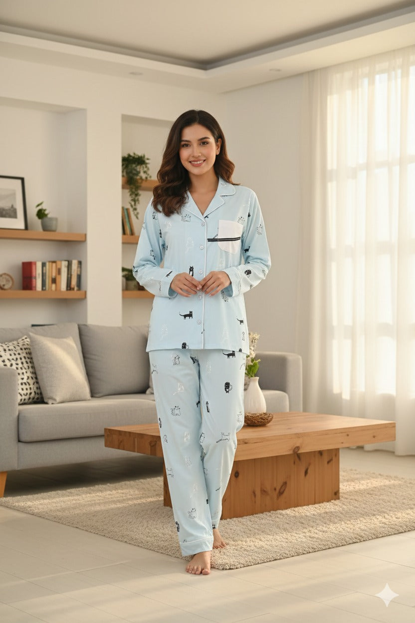 Kitty-Cat Blue Nightwear