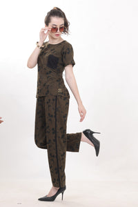 Olive With Black Mickey printed Nightwear  MX_CBS06